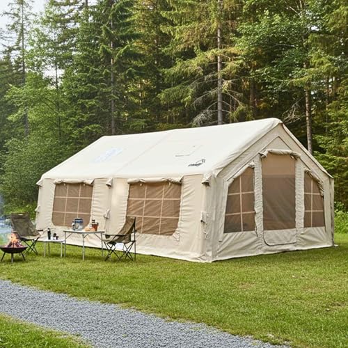 RBM Outdoors 17.2 Premium Inflatable Tent for Camping, Canvas Air Tent Beige