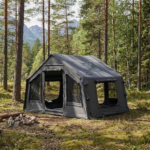 RBM Outdoors 8.0 Premium Inflatable Tent for Camping, Canvas Air Tent Grey
